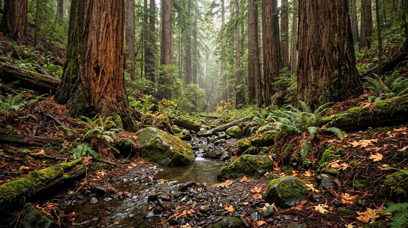 Redwood forest and Ritchey Canyon scenery near Bothe-Napa Valley State Park hiking trails